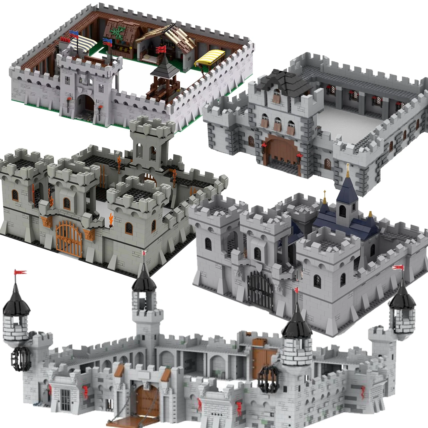 

MOC Medieval Castle Burg Building Blocks Set Prison Van Bonfire Ancient Wall Bread Oven Stable Church DIY Bricks Toys Boys Gift