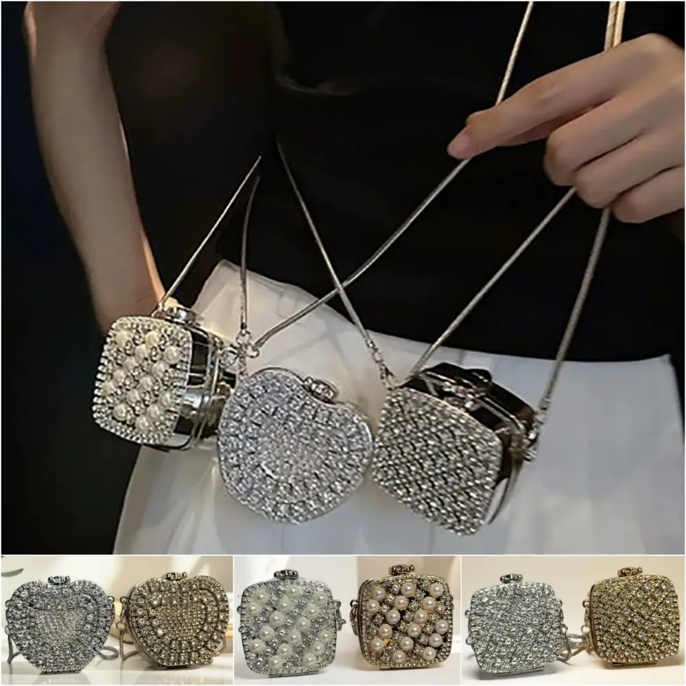Gold Silver Evening Bag Rhinestone Decoration Metal Chain Metal Chain Bag Mini Size Photo Props Mini Crossbody Bag