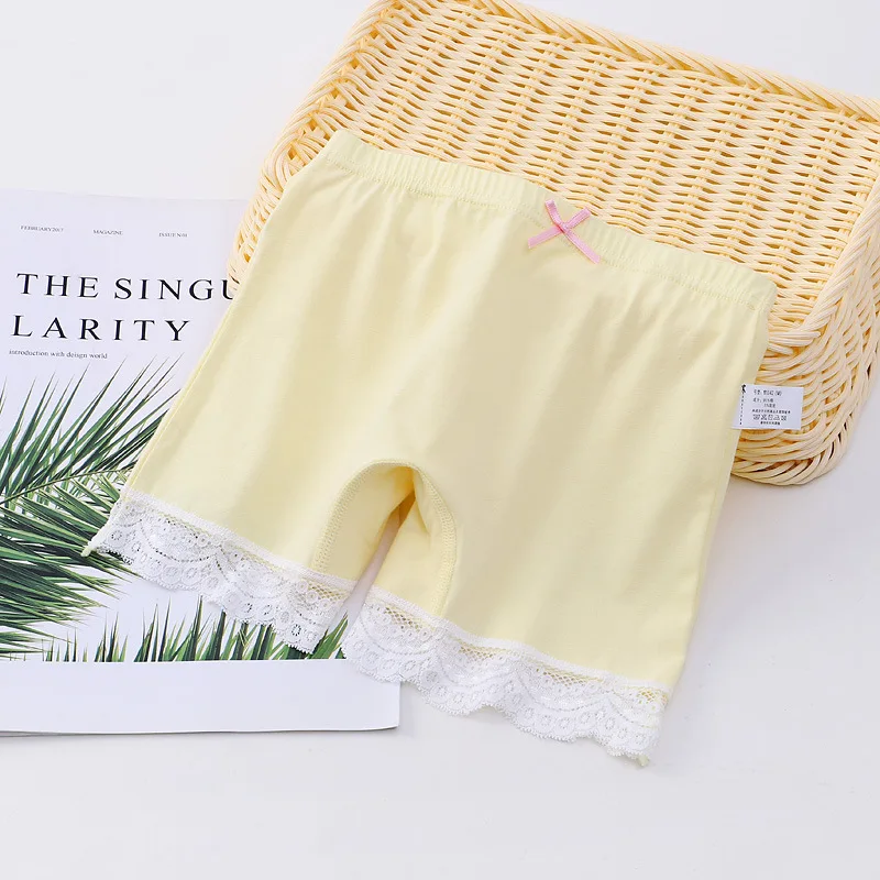 Girls' Solid Color Safety Shorts with Lace Bow Dormitory Boxer Briefs Multiple Colors Available for Children's Clothing