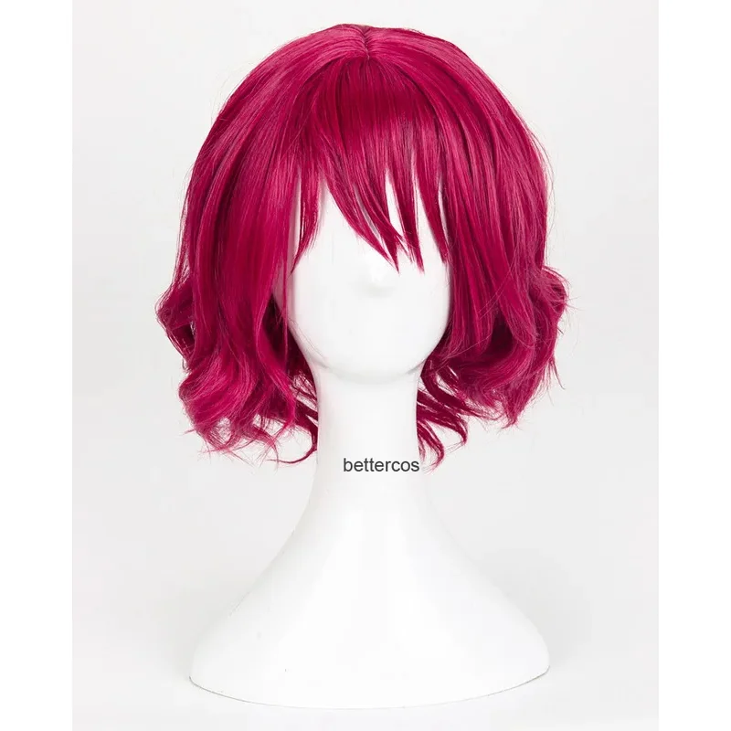 Akatsuki no Yona Yona Cosplay Wigs Short Rose Red Curly Heat Resistant Synthetic Hair Wig Wig Cap