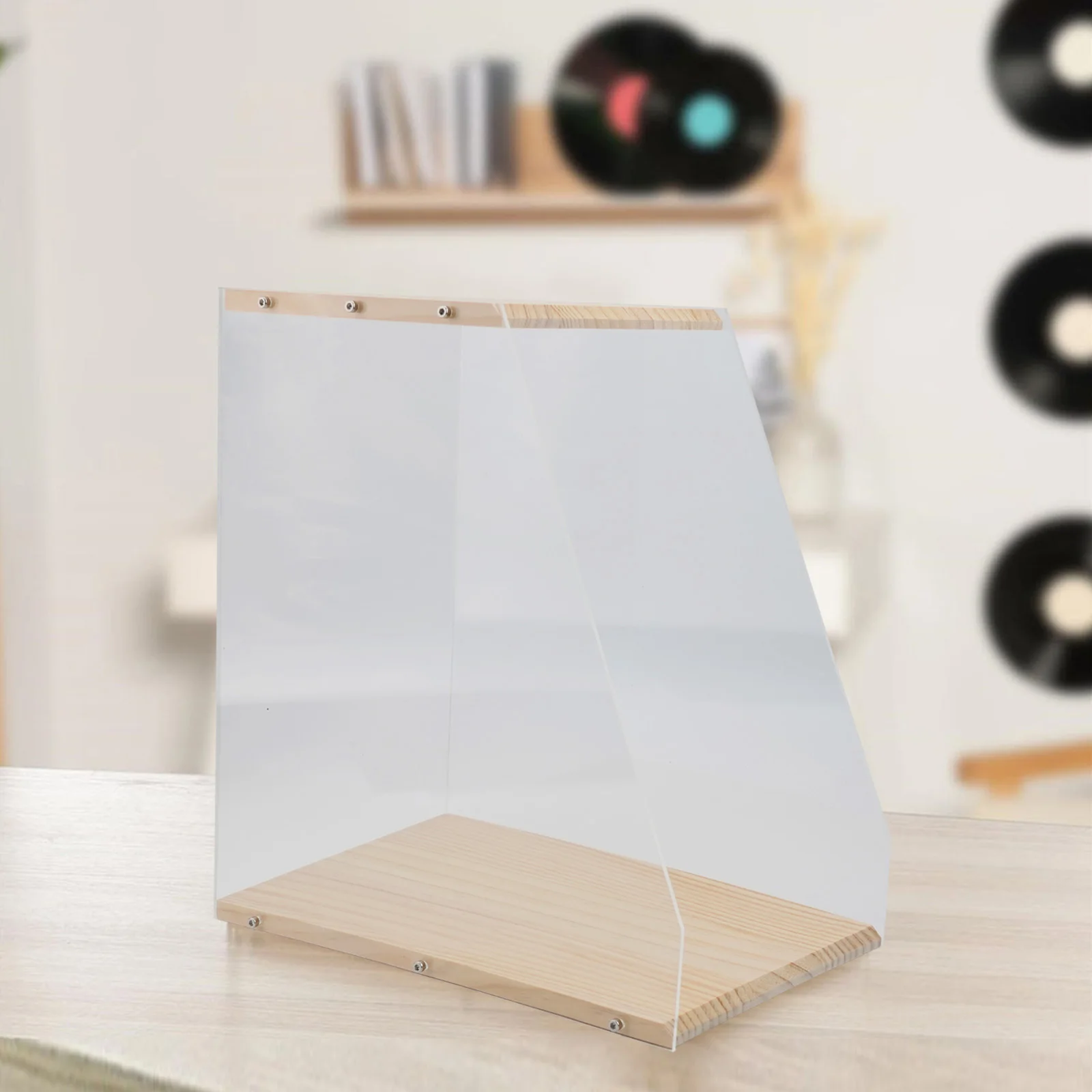 Wooden Record Rack Desktop Decoration Transparent Vinyl Record Display Rack Magnetic Book Storage Box Wood Storage Rack