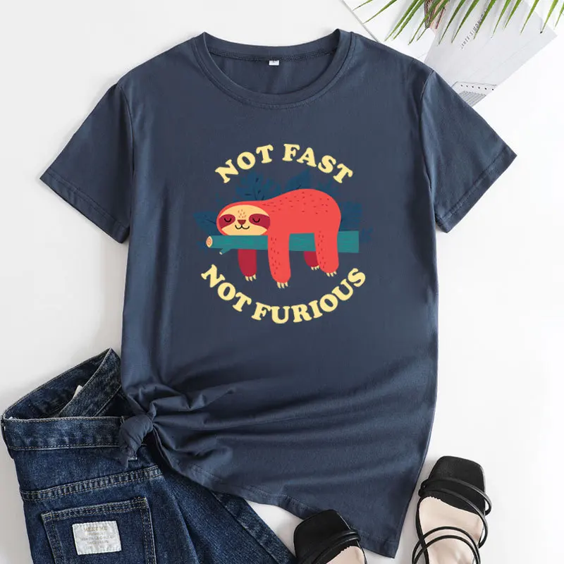 T-shirt rotonda da donna Ne ort Sve Harajuku con stampa lavorata a maglia in puro cotone Thi Summer Top Production cinese