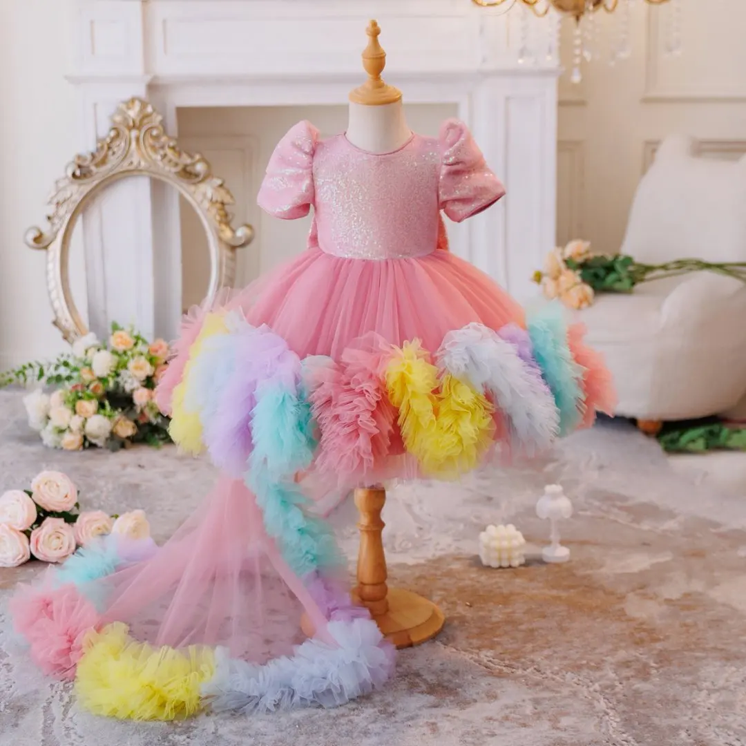 

KLFLGD Elegant girl party dresskids rainbow tail dress 1-6 years old girl carnival costume new wedding flower girl tuxedo