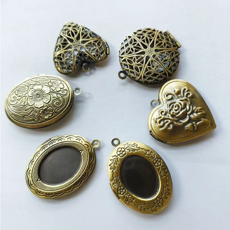 Wholesale 10pc/lot Oval Heart Round Locket Charms Vintage Photo Frame Pendant Men Women Making Secret Memories Gift Jewelry