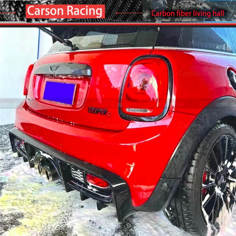 For Mini Cooper S F55 F56  F57 Wet Carbon Fiber Rear Diffuser With Brake Light Bumper Lip  Rear Splitter Lip