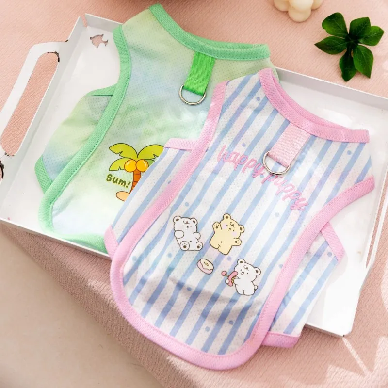 Cooling T Shirts for Dogs Cats Summer Puppy Clothes Bear Coconut Tree Print Dog Vest Thin Pet Outfits Chihuahua Bichon Clothing