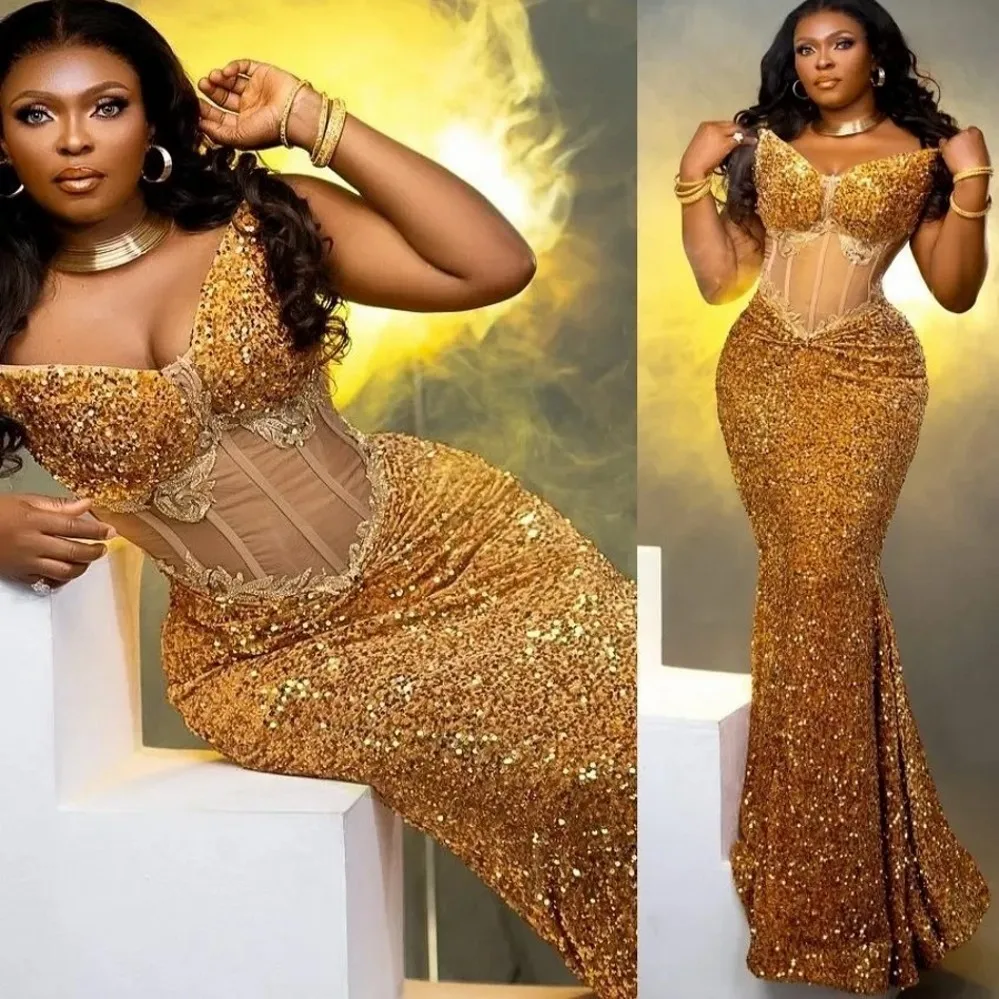 

Блестящее золотое платье для выпускного вечера 2026, v-образный вырез, блестки и бусы, длинные африканские вечерние вечерние платья на день рождения, пышное платье De Soriee