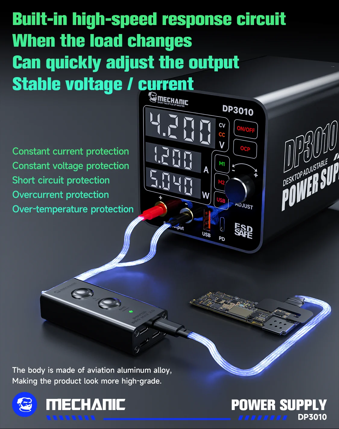 MECHANIC DP3010 Adjustable DC Power Supply 30V 10A 5A with 4-Digit LED Display Lab Bench Power Source Phone Laptops Repair Tool