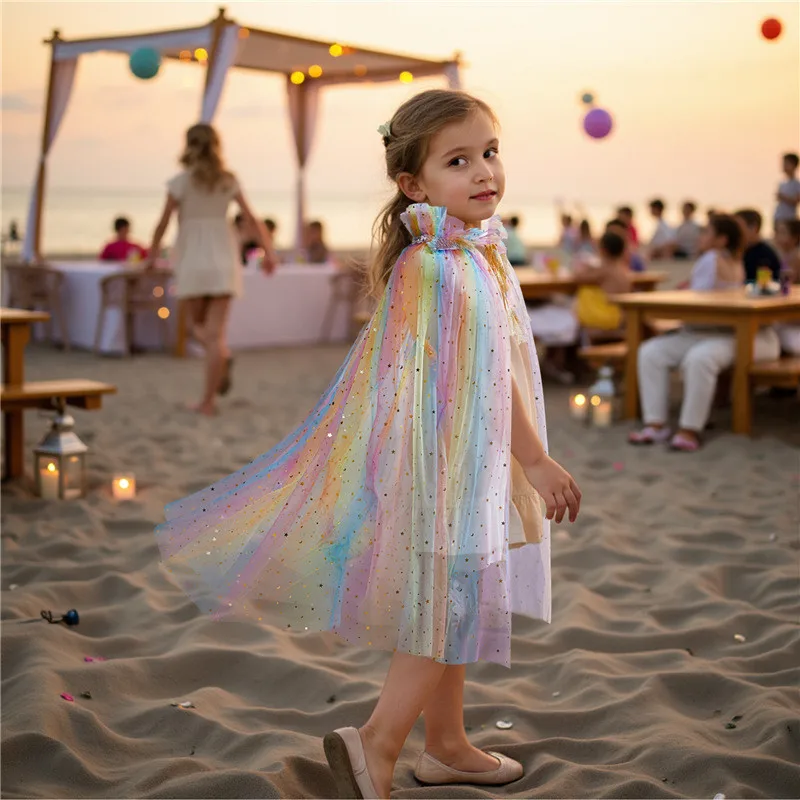 New Princess Girls LED Light Up Sequins Birthday Cape Sparkling Tullet Cloak For Children Party Photography Clothes Accessories
