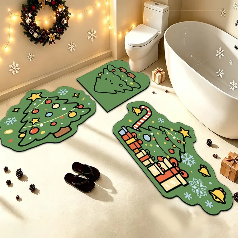 Diatom mud cartoon Christmas elk floor mat bathroom floor mat toilet absorbent foot mat Christmas decorative floor mat