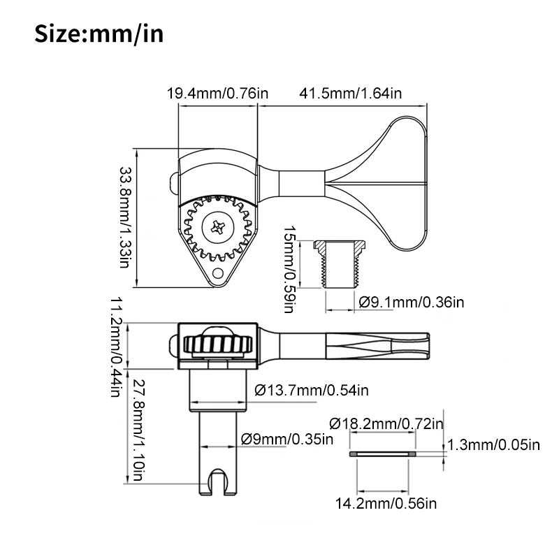 

Открытый колышек для настройки бас-гитары, ключи для настройки рыбьего хвоста, соотношение 1:20, колки для электрического бас-гитары, черный/золотой/хром