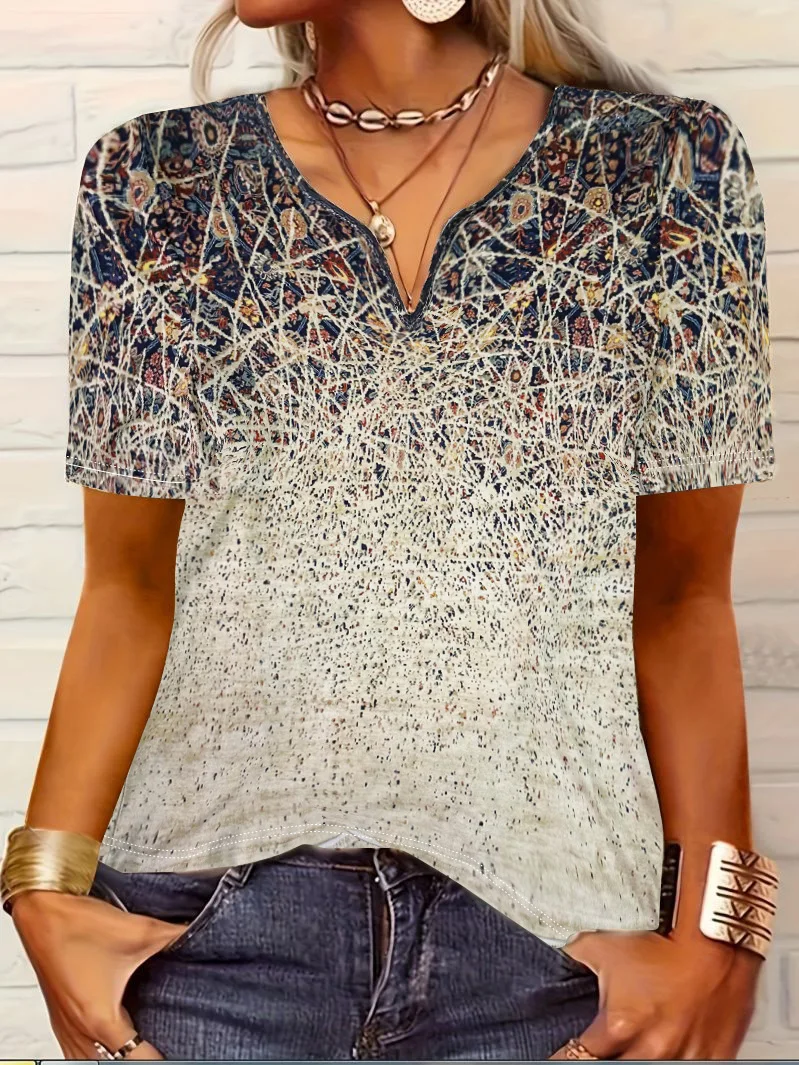 Women's V-neck Short Sleeve T-shirt Loose Casual Fit Summer Skin Friendly Comfortable Pullover Top