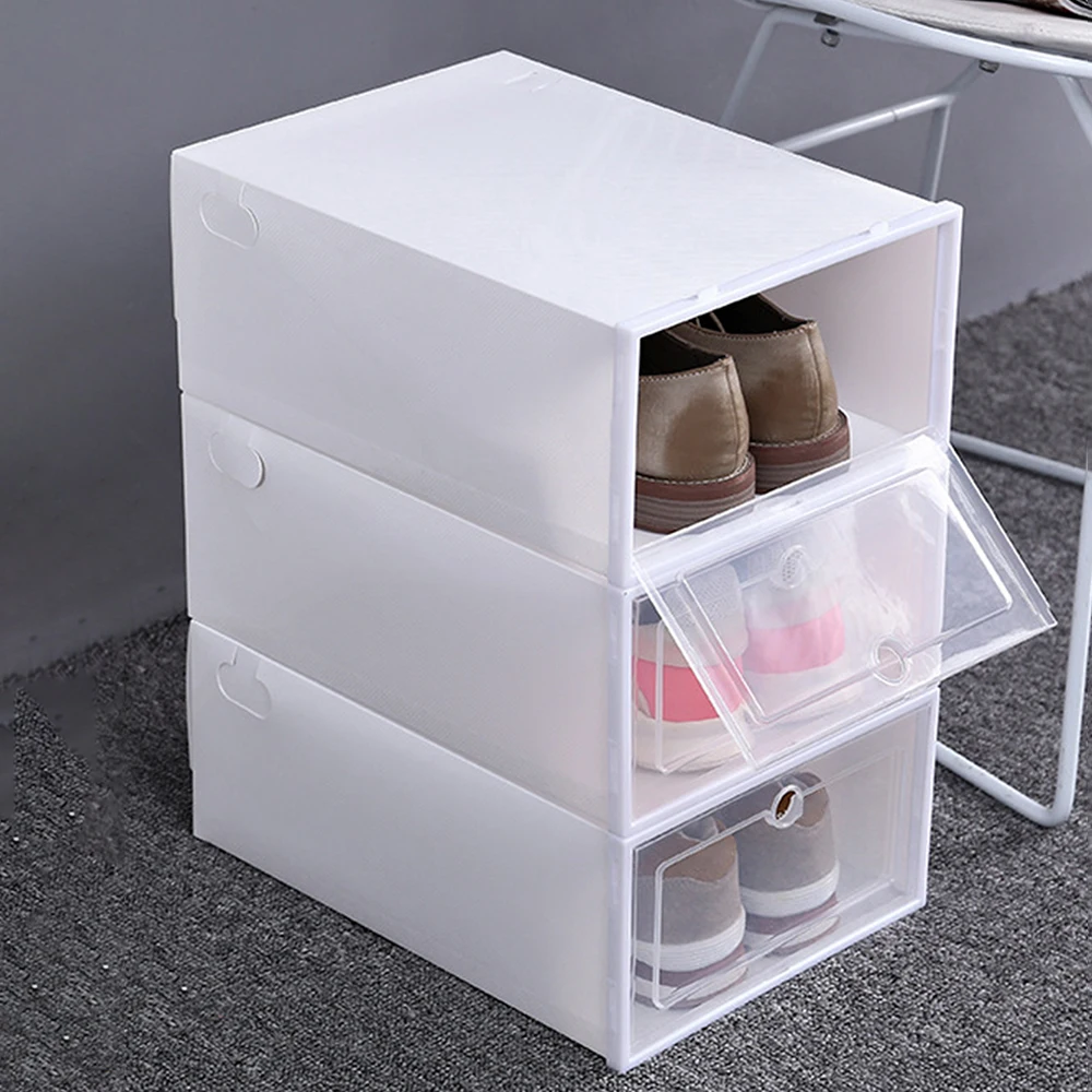 3pcs Thick Transparent Shoe Box Moisture-Proof And Dust-Proof Shoe Storage Box Simple Plastic Drawer Style Storage Shoe Box