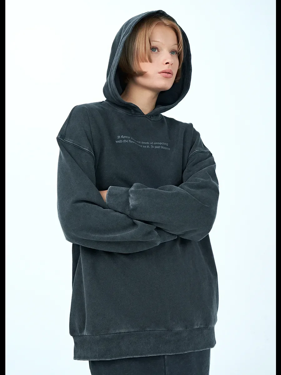 Bluzy z kapturem w stylu dark punk z grafiką, postarzane, sprane, czarne, oversize, estetyczne bluzy z nadrukiem kwiatów i liter, Harajuku