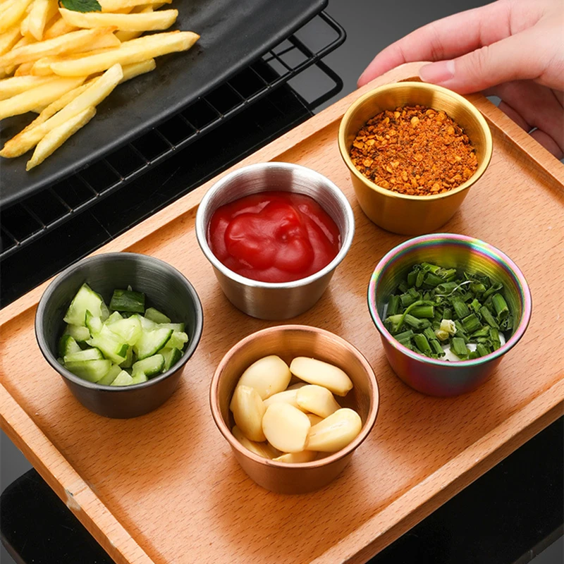 Stainless Steel Round Seasoning Dish Sauce  Sushi Vinegar Soy Cup Container Appetizer Dipping Bowl PlateTray Kitchen Accessories