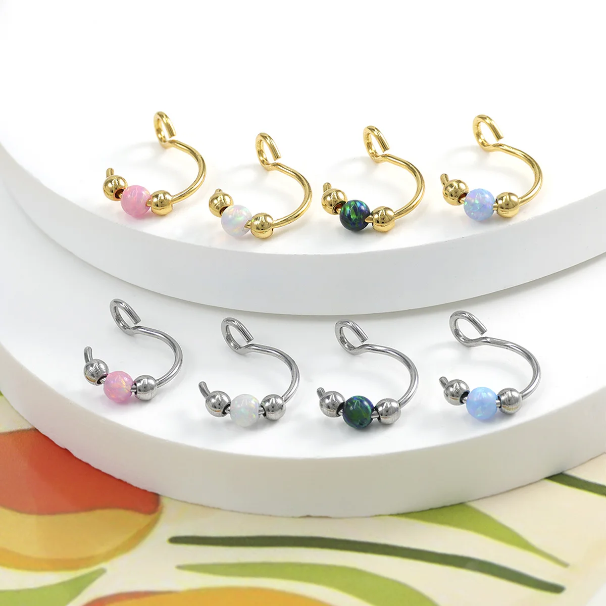 Hypoallergener Chirurgenstahl Fake-Nasenring-Klemme 20G, Künstlicher Opal Nicht-Perforierter Nasenring, Opal-Nasenring ohne Piercing, 1/4/8