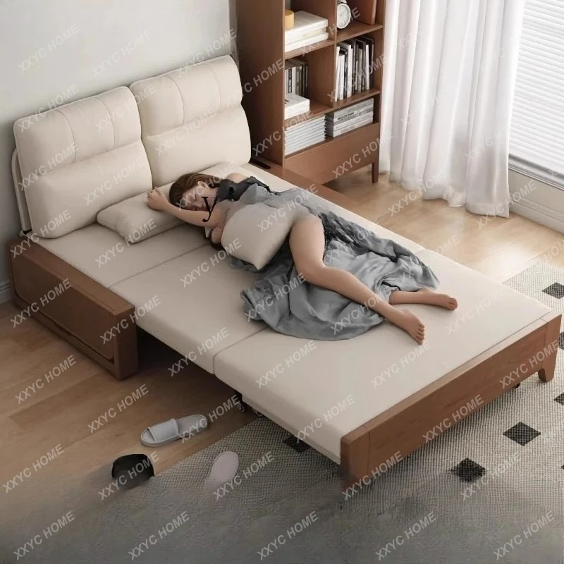 A Solid Wood Sofa Bed Foldable Dual-use Living Room Home Double Fabric Sofa Convertible Bed home decoration accessories