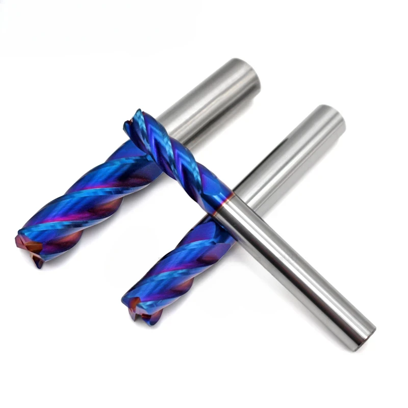 WOY HRC70 Blue Nano Coating Milling Cutter 4-Flute Tungsten Steel Carbide CNC Machine Machining Round Nose Endmills Tools