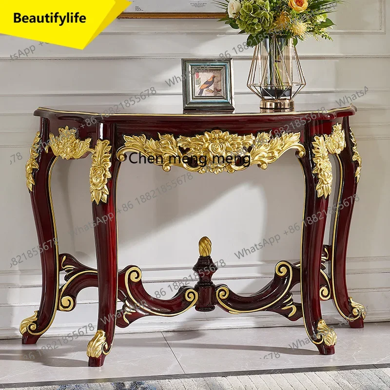 

Q181 European solid wood carving flower entrance table Neoclassical red sandalwood painted gold entrance table entry partition t