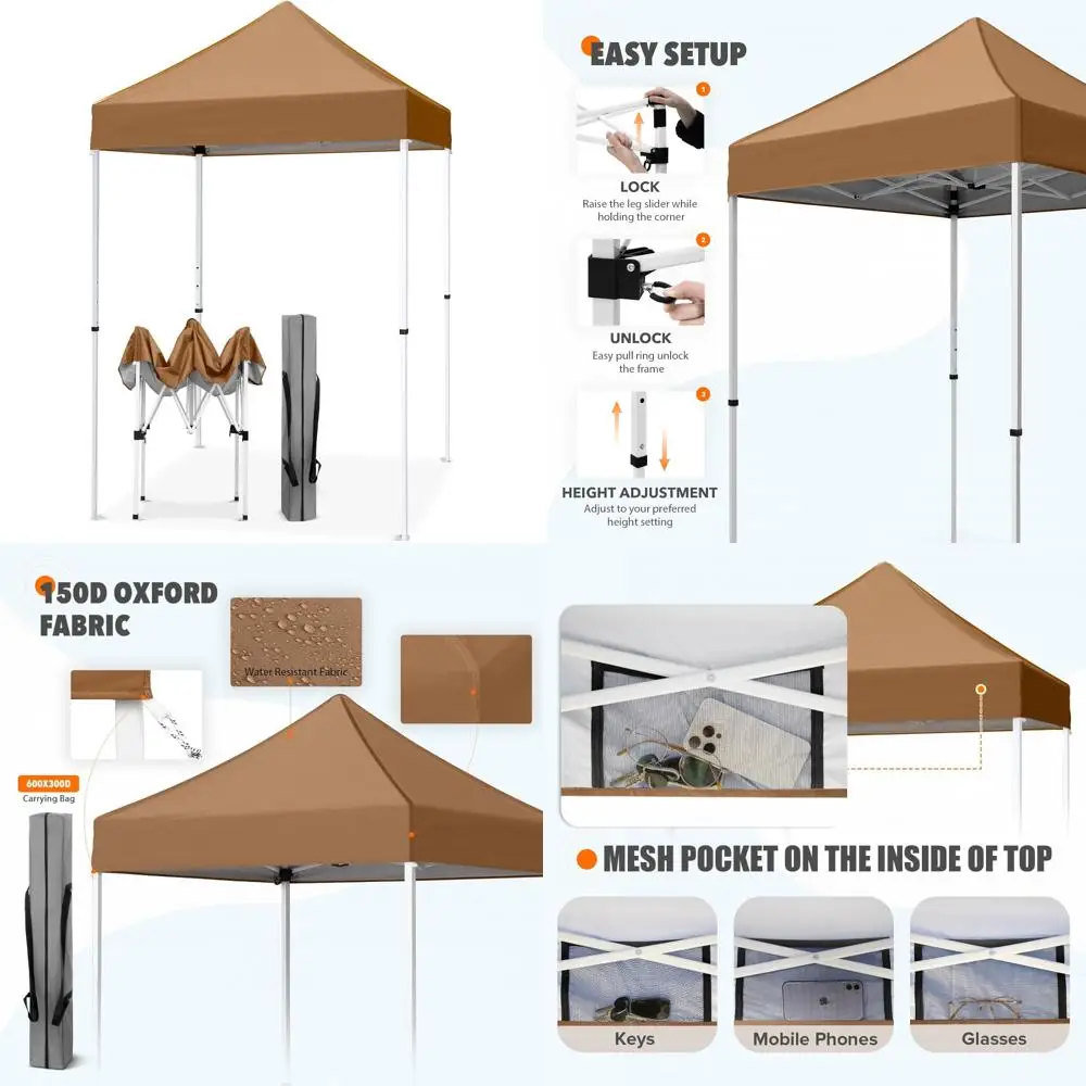 

Instant 5x5 Outdoor Canopy Tent with Easy Setup, Straight Legs, Folding Shelter, Khaki Color, Suitable for Various Events