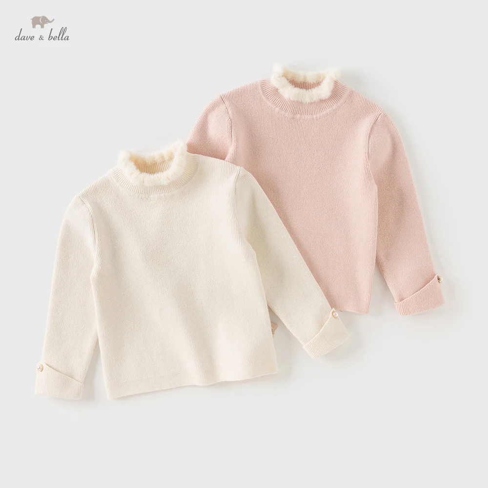 Dave Bella Girls' Sweater Autumn Winter Children's Half High Collar Fashion Sweater Kids' Comfortable Warm Top DB4253760