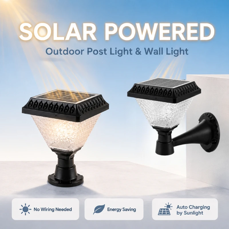 Solar Post Cap Light Wall Lamp 4 Color Changing Remote Control Auto On Off IP65 Waterproof Outdoor Porch Garden Fence Lighting