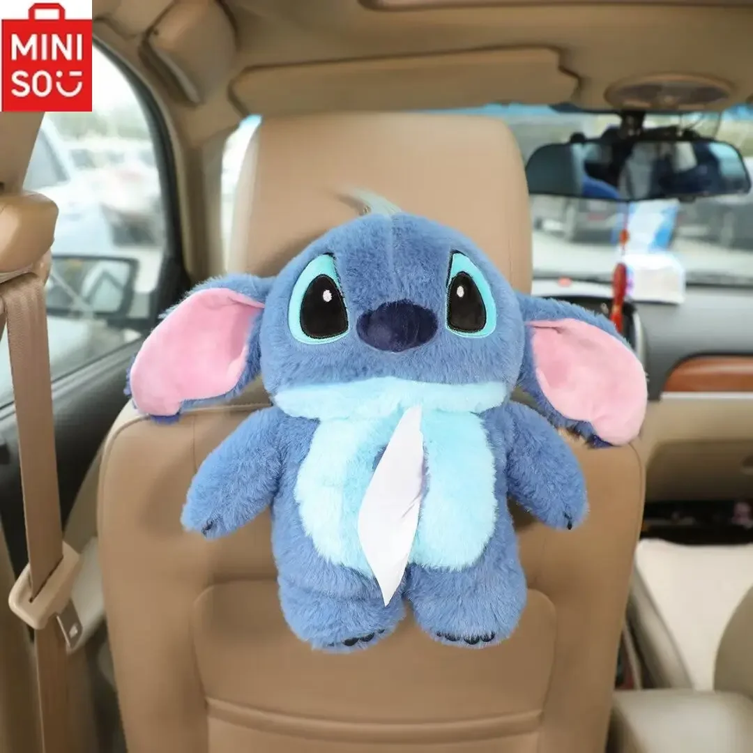 

MINISO Disney Stitch Car Cartoon Plush Tissue Box Doll Shape Soft Car Pillow Hanging Tissue Box Boy Car Decoration Accessorie