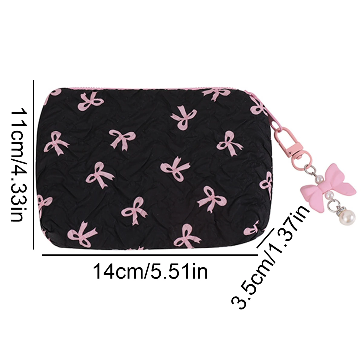 Pleated Bow Cosmetic Bag | Cotton Makeup Bag for Women Quilted Travel Girls' Make Up Organizer Portable Little Bow Makeup Pouch - view 6