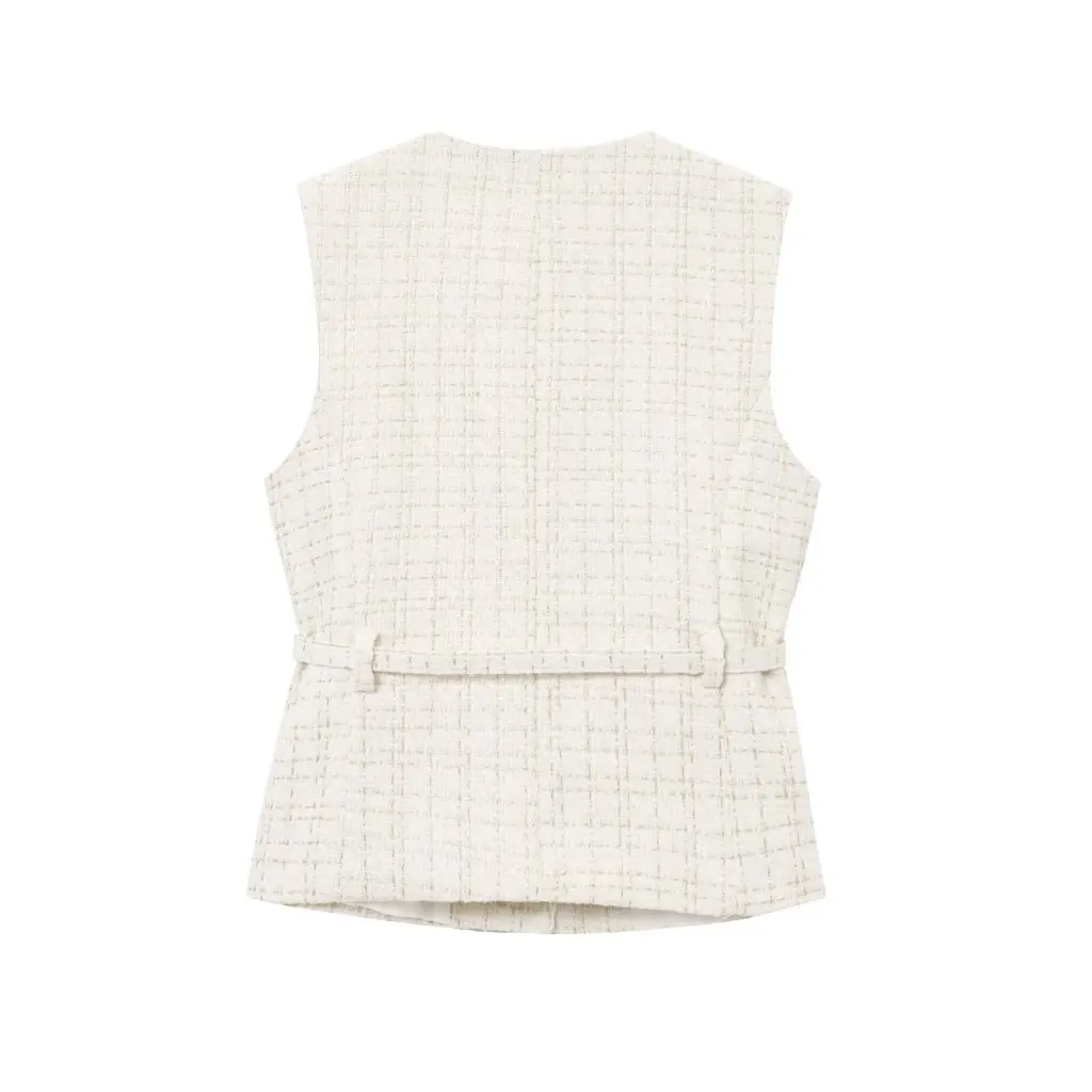 

Pb&Za Women's Textured Vest Summer New Style Ladylike Work Clothing with Belt 2132728