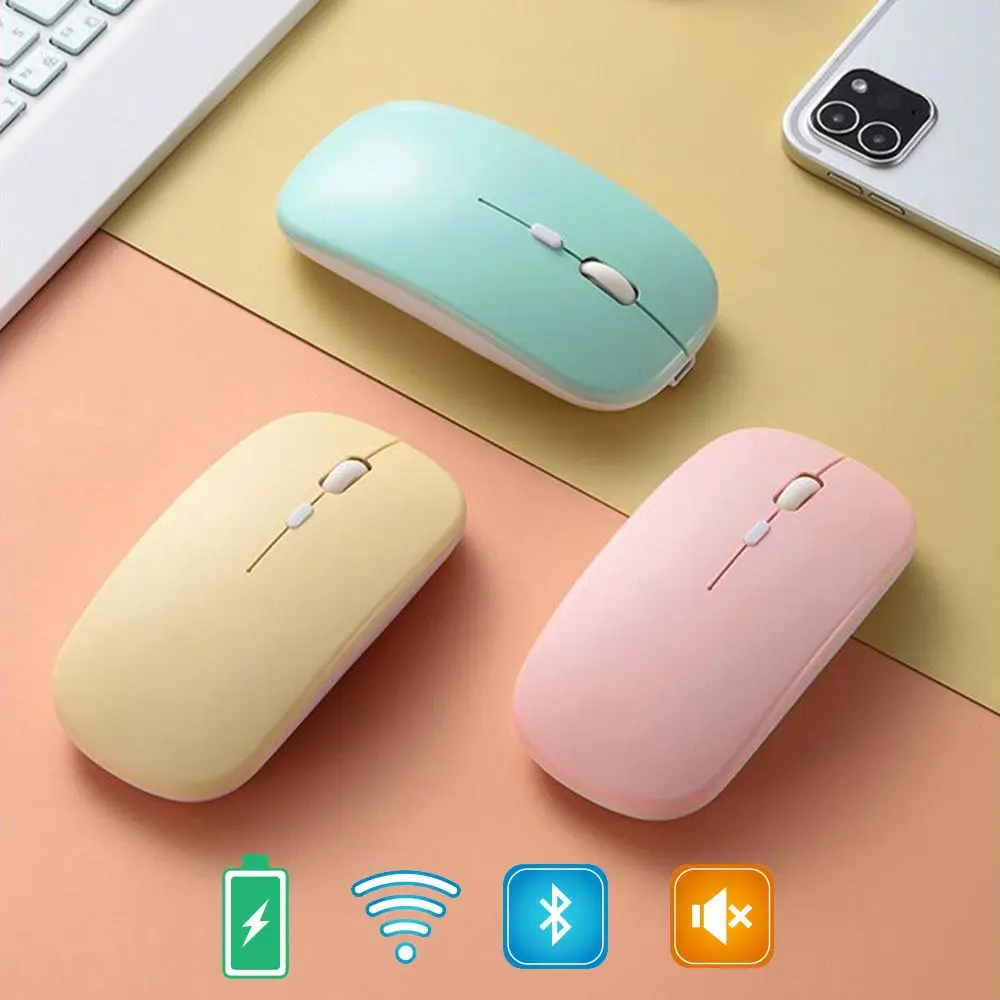Mouse Nirkabel Isi Ulang Mode Ganda Ultra Tipis Bluetooth 2.4G Untuk Laptop Tablet