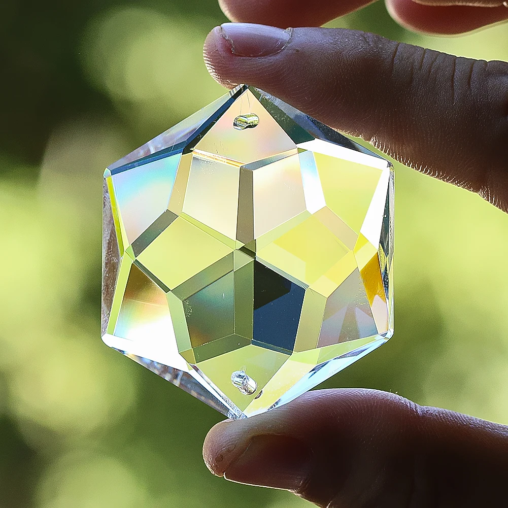 Laser Facetada Prisma Hexagrama Estrela de David Metatron, Lustre De Cristal De Vidro Claro, Cortina Dangle, Arco-íris Sun Catcher Decor, 48mm