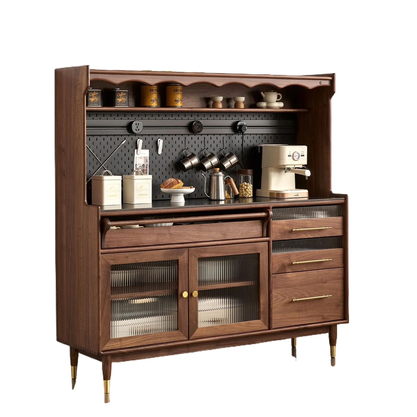 North American black walnut dining side cabinet simple solid wood integrated wall storage locker guest restaurant