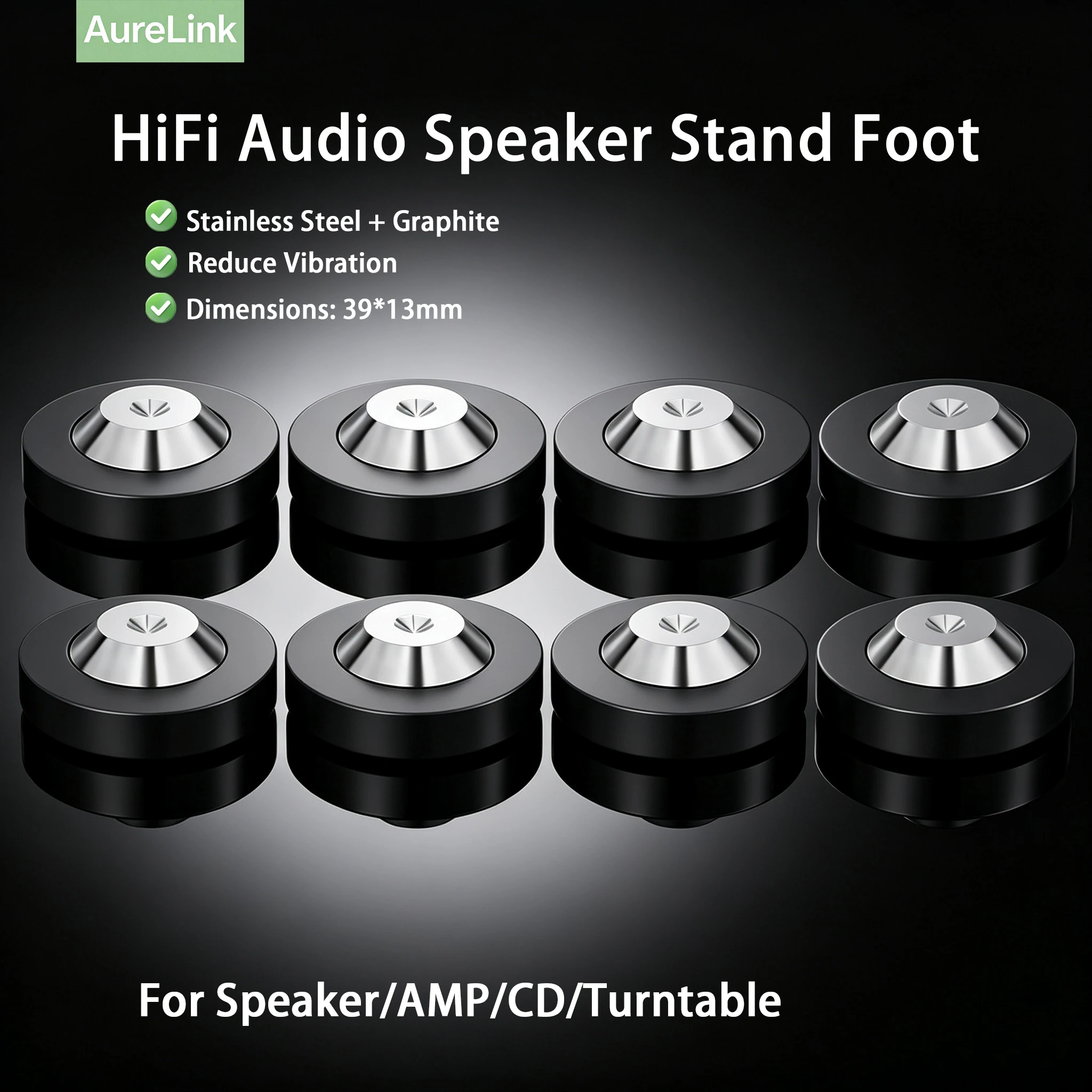 4/8PCS HIFI Speaker Feet 39X13mm with Stainless Steel Speaker Pads for Vibration Damping for Hi-Fi Speakers, Audio Amplifier
