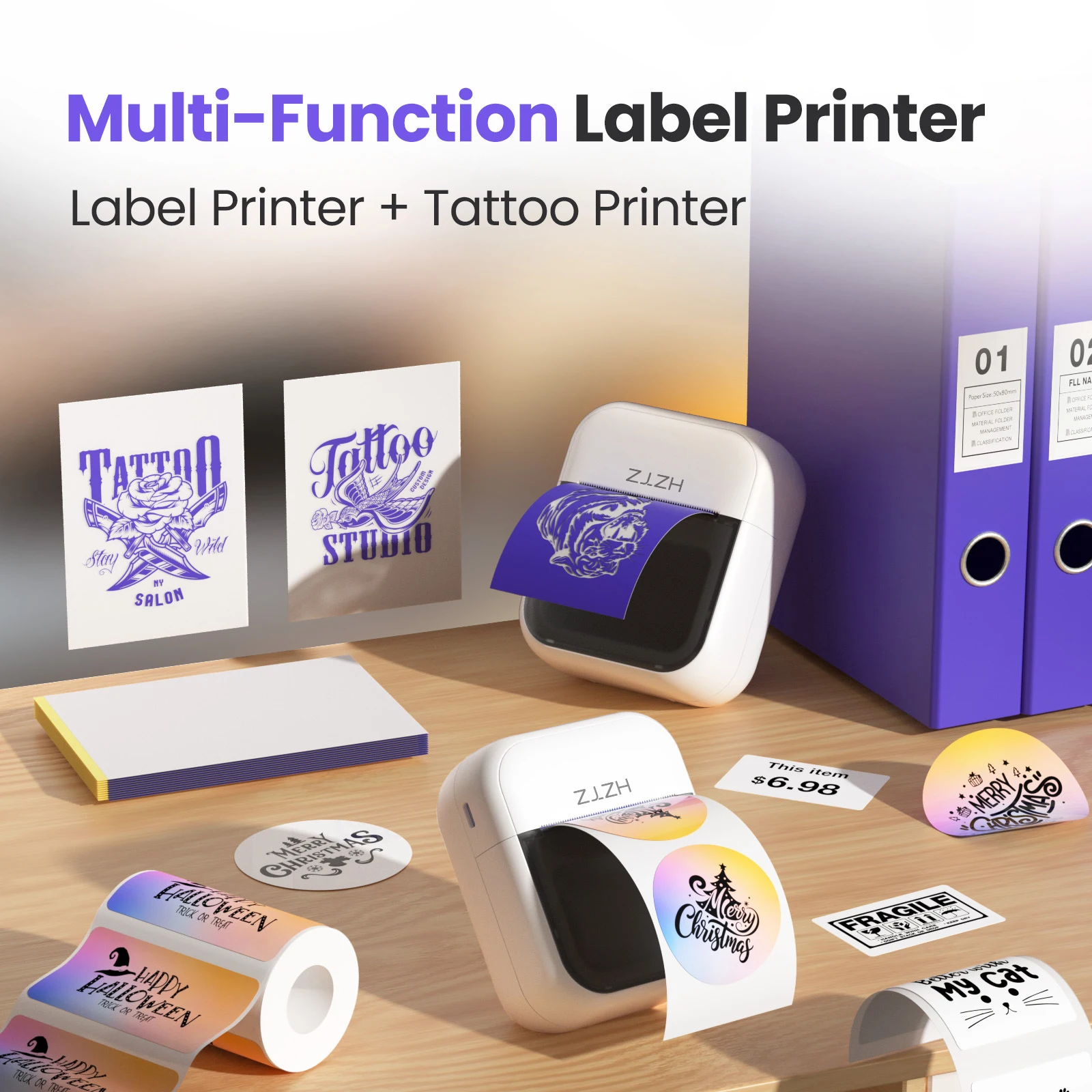 Bluetooth Portable Thermal Printer With 45mm Color Label Paper, Inkless Label Printer For Home Office And Small Business