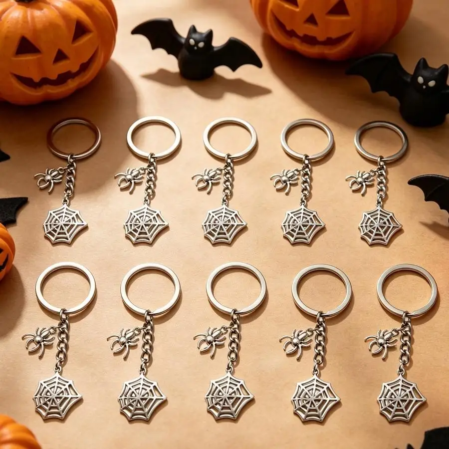 1/5/10/20/50/100pcs Vintage Style Spider Web Keychains, Fashionable Creative Wallet And Backpack Decor Rings Car Keys, Holiday G