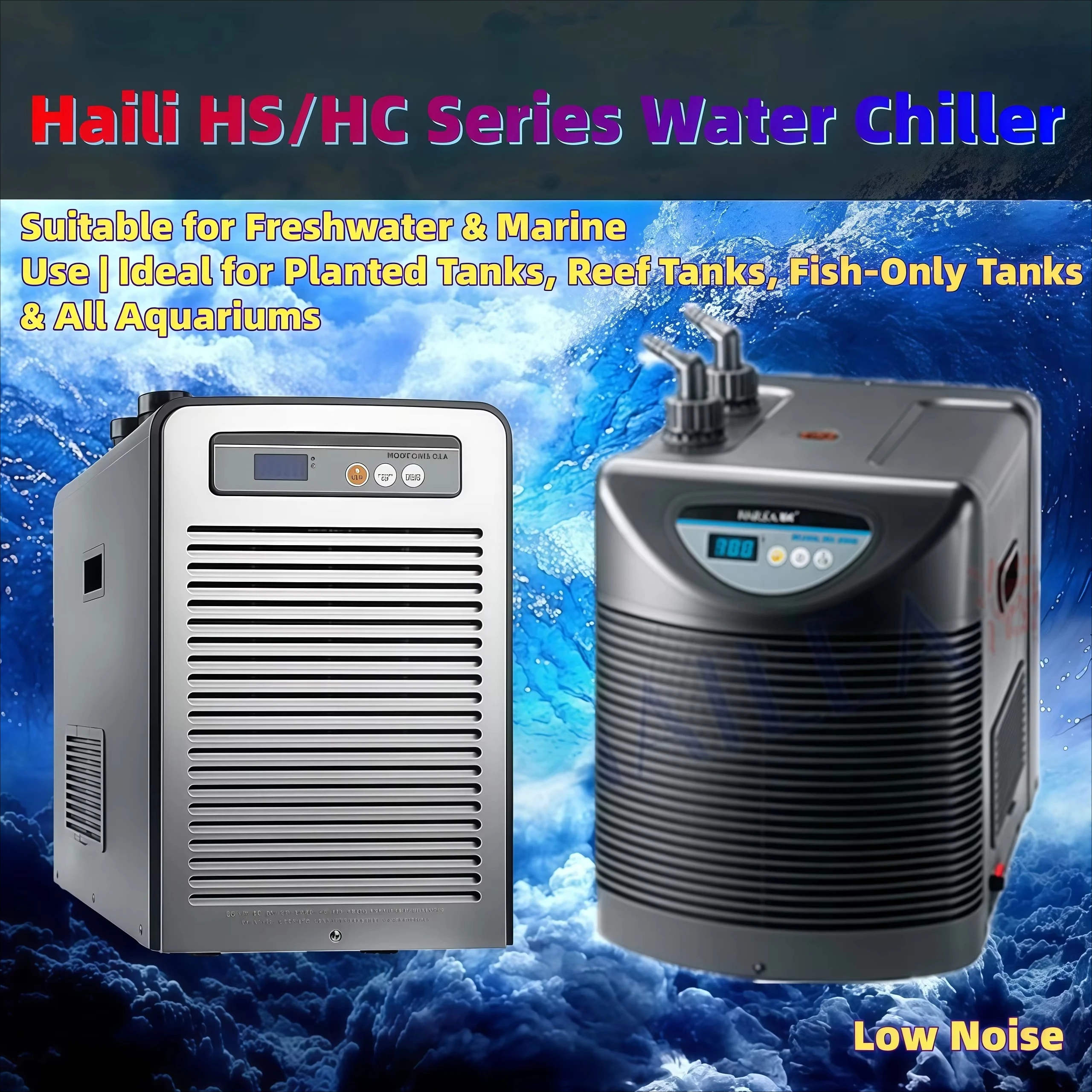 Hailea HC Series Aquarium Chiller, Ultra-Silent Titanium Evaporator, Thermostat for Coral Reef Fish Tanks, Plastic Material Box