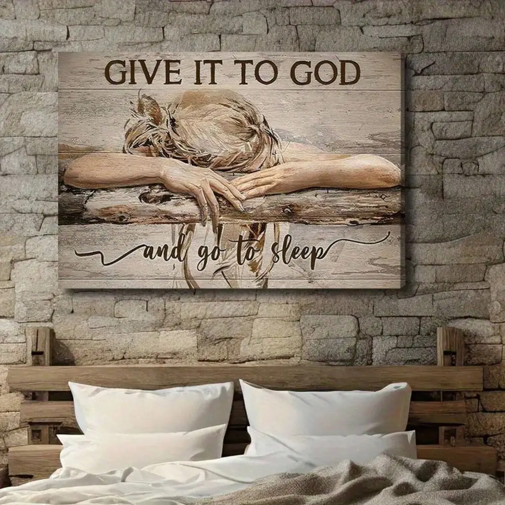 

Wooden Framed Poster, Sleeping Girl Give It To God And Go To Sleep Canvas, Printed With Jesus Christian Landscape Oil Painting,
