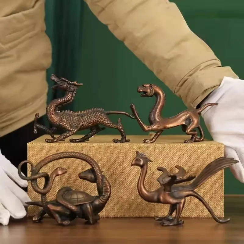 Lucky Copper Animal Four Animals Ornament Spirit Beast Dragon White Tiger Vermilion Bird Xuanwu Sculptures