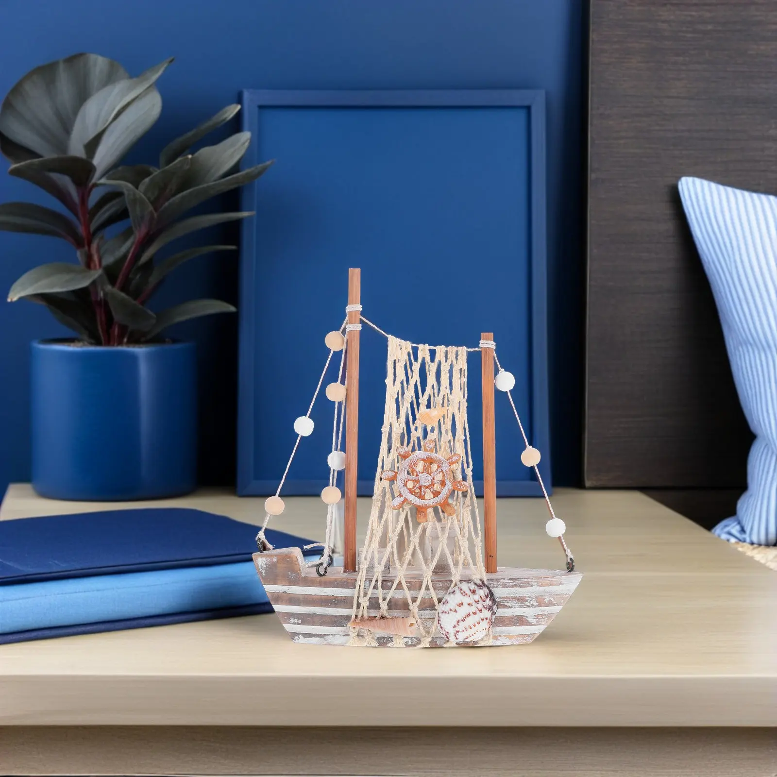 Elegant Vintage Sailboat Ornament Wooden Coastal Decor for Desk Bookshelf Mantel Table Nautical Theme Party Nursery Ocean Living view 3