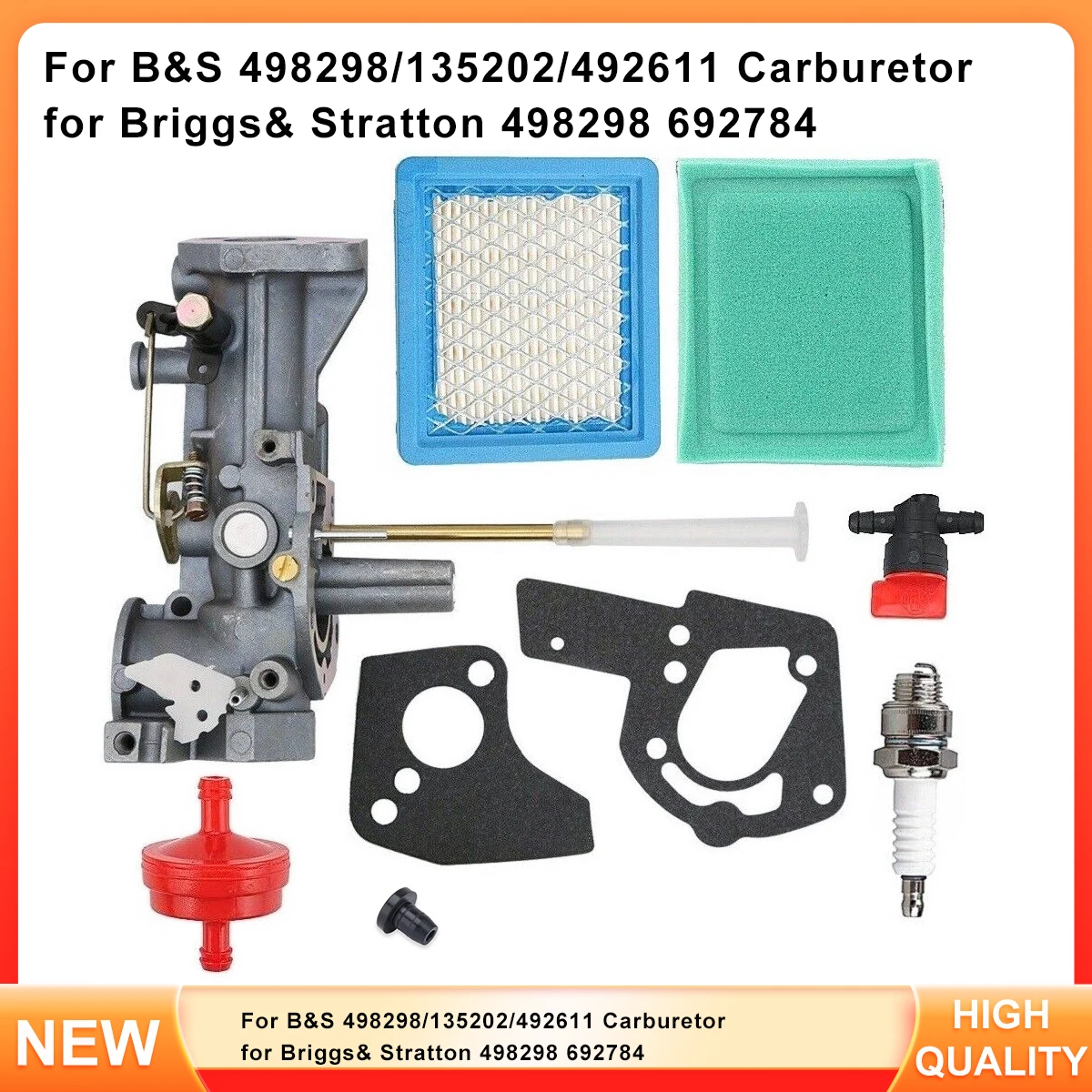 

New Carburetor Set for Briggs & Stratton Engines - Replaces Part # 498298, 135202, 492611, 133212, 112202