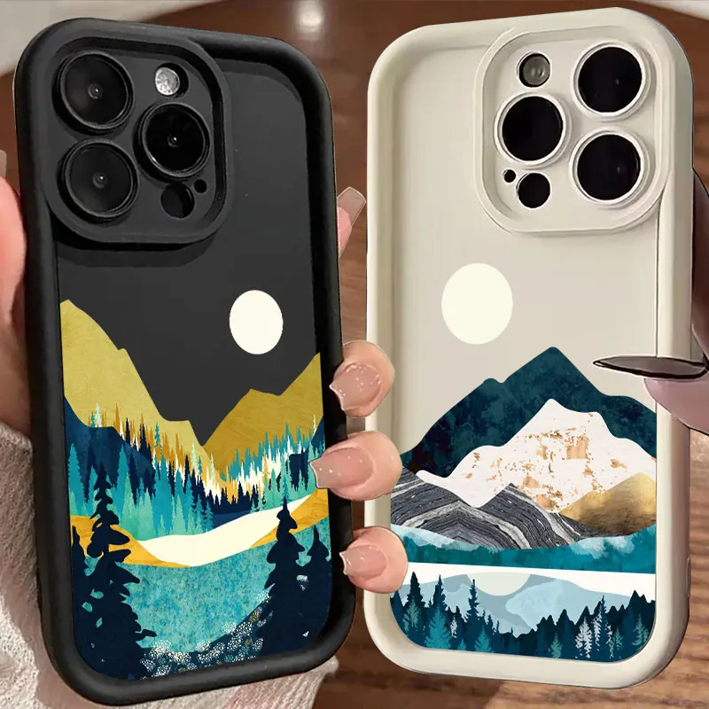 

Natural Scene Scenery Painted Phone Case For iPhone 16 15 14 13 12 11 Pro Max Plus XS 7 SE2 Shockproof Funda Soft Silicone Cover