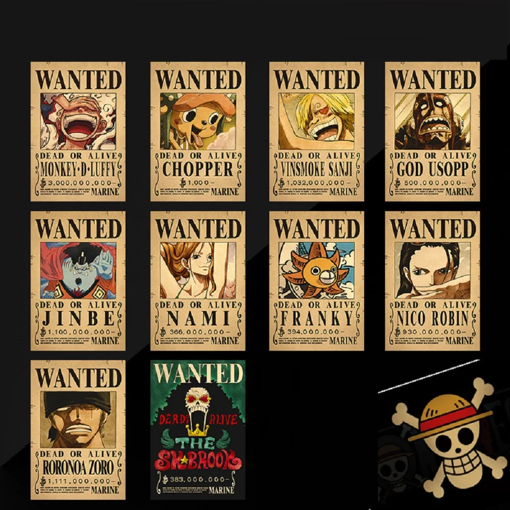 New Bounty One Piece Anime Figure rufy 10pcs Vintage Wanted wreef poster camera dei bambini decorazione della parete dipinti giocattoli regalo