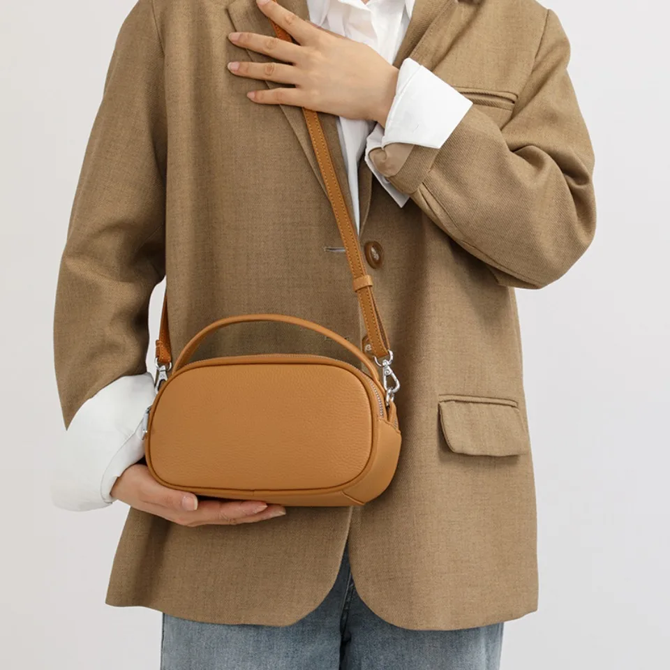 جلد طبيعي بلون حقائب اليد النسائية محفظة 2 طبقات فاخرة جلد البقر المرأة الكتف رسول حقائب كروسبودي محفظة كيس