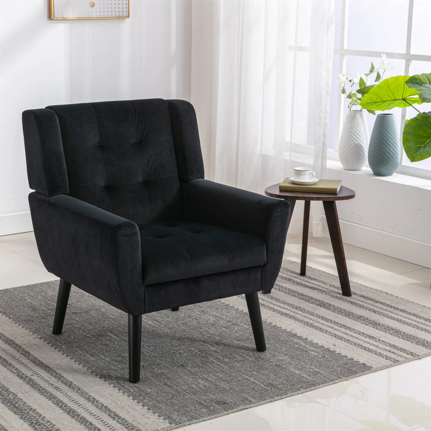 

Soft Velvet Ergonomic Accent Chair, Black Legs, Indoor Home Chair