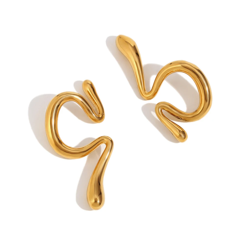 Creative design Streamlined Irregular Curved Clip On Earrings Gold Silver Color Ear Cuff Stainless Steel Daily Jewelry Woman