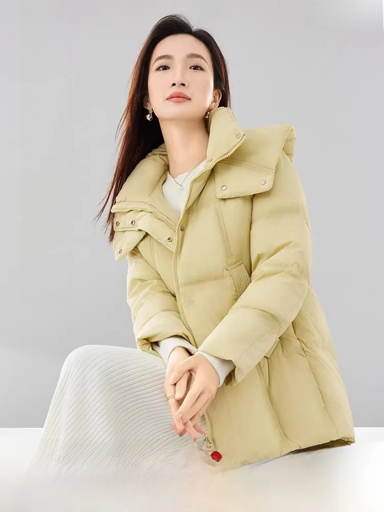 

Ele Warm Du down Jaet Women Winter New Zipper Hood Thiened Pure Color Long Sve Straight Cut Outerwear