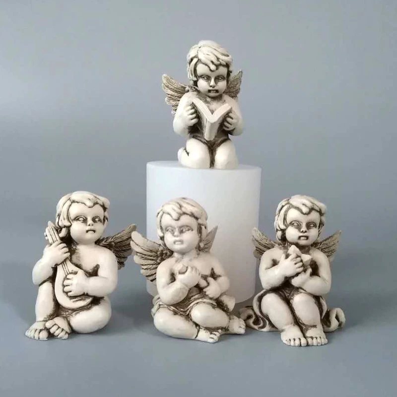 

diy Fondant Mold Silicone Four Styles Sitting Angel Wings 3D Handmade Candle DIY Chocolate Decoration Clay Resin Molds