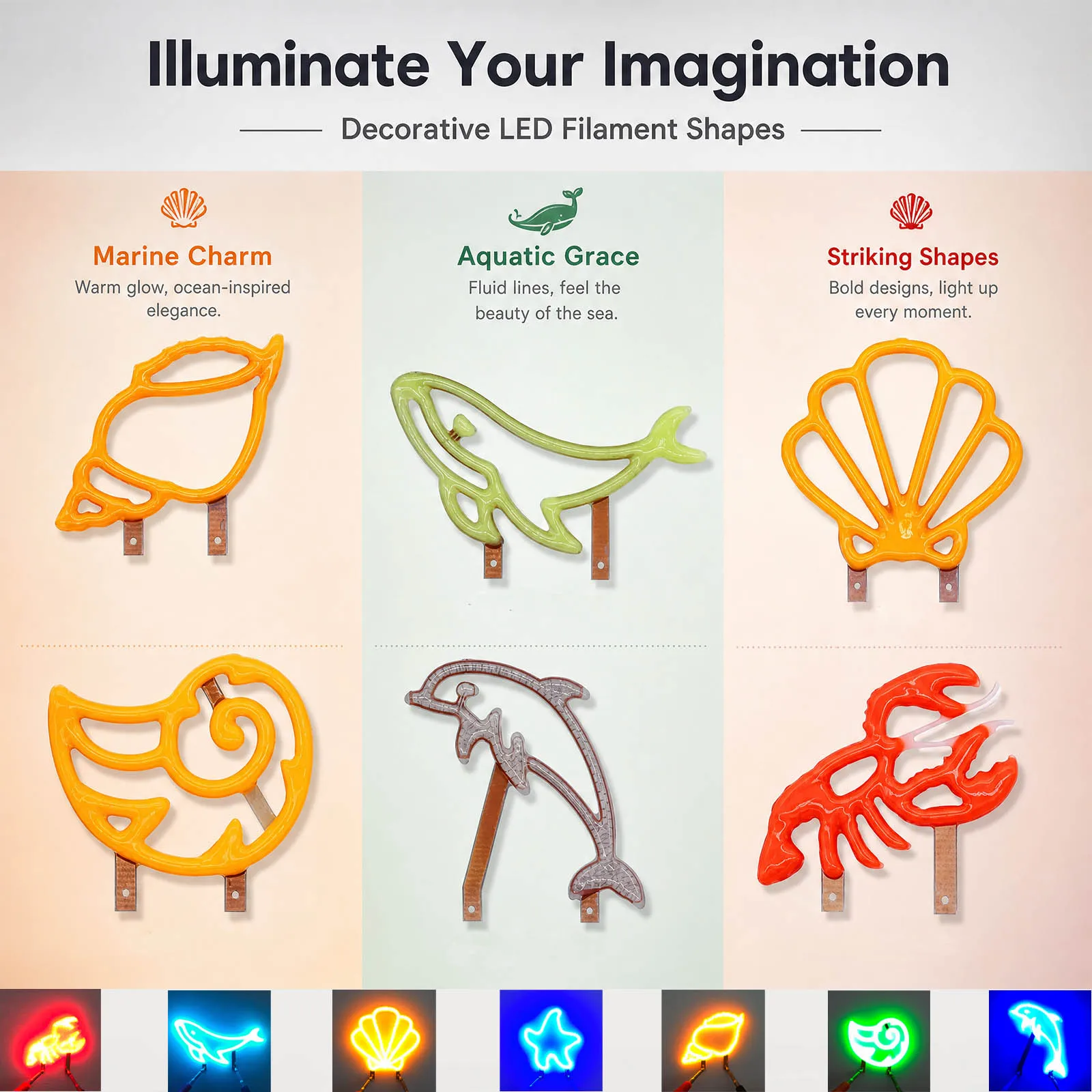 1Pcs DC3V LED Rainbow Ocean Graphic Filament Lamp Series for Party Bedroom Wall Decoration Environmental Atmosphere Lighting DIY