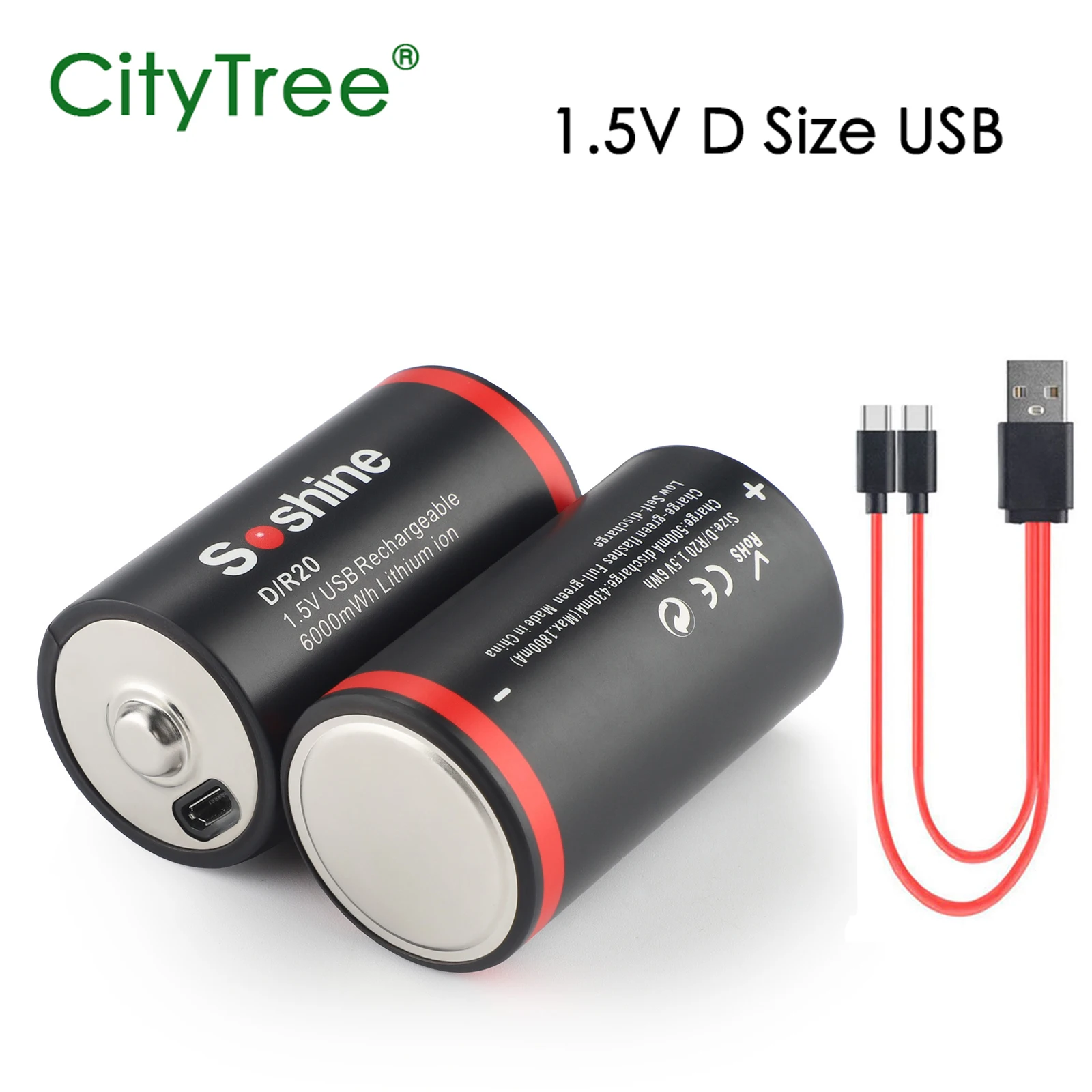 1-8pcs D-type Battery R20 1.5V 6000mWh li-ion Lithium USB Rechargeable D Size Battery for Gas Stove Water Heater