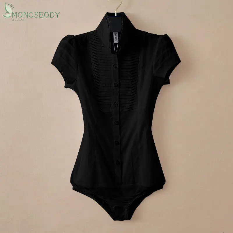 

Bodycon Shirring White Bodysuits Women Short Sleeve Slim Fashion Blouses and Tops Office Lady Shirts Business Work Rompers 2023